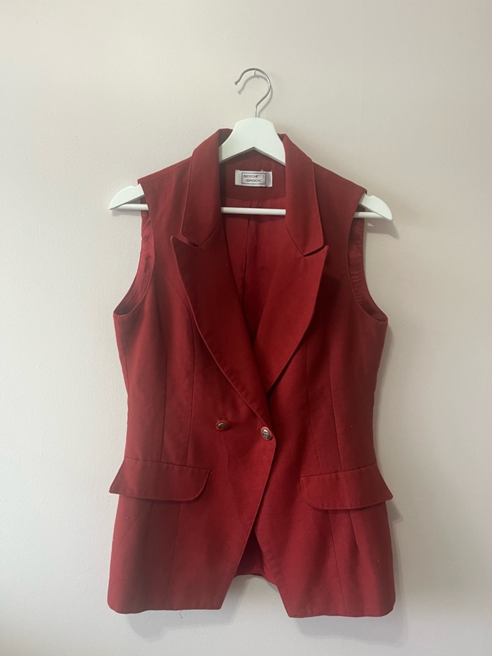 Sleeveless Double-Breasted Vest - Brick Red